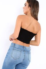 Black Knit Frill Bandeau Crop Top - Poppy-Crop Tops