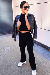 Black Knit High Neck Crop Top and Trouser Co-ord - Helena-Co-ords