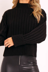 Black Knit High Neck Jumper - Jaelynn-Jumper