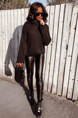 Black Knit High Neck Jumper - Jaelynn-Jumper