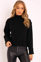 Black Knit High Neck Jumper - Jaelynn-Jumper