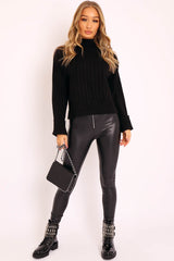 Black Knit High Neck Jumper - Jaelynn-Jumper