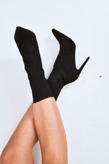 Black Knit Insert Stiletto Sock Boots - Zahara-Shoes