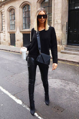 Black Knit Plunge Neckline Jumper - Roselie-Jumper