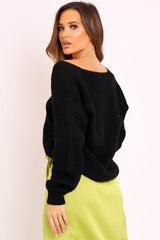 Black Knit Plunge Neckline Jumper - Roselie-Jumper