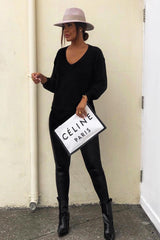 Black Knit Plunge Neckline Jumper - Roselie-Jumper