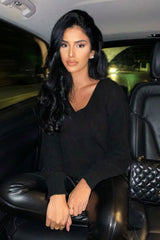 Black Knit Plunge Neckline Jumper - Roselie-Jumper