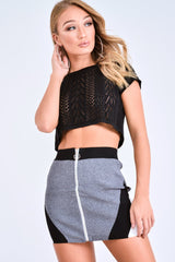 Black Knit Short Sleeve Crop Top - Miamarie-Tops
