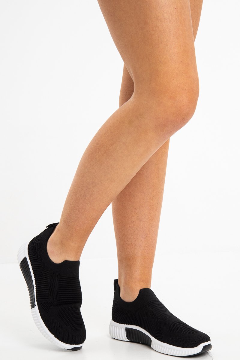 Black Knit Slip On Chunky Sole Trainers - Fynlee-Trainers