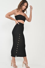 Black Knitted Bandeau And Skirt Co-Ord - Sidra-Co-ords