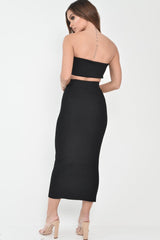 Black Knitted Bandeau And Skirt Co-Ord - Sidra-Co-ords