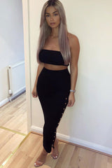 Black Knitted Bandeau And Skirt Co-Ord - Sidra-Co-ords