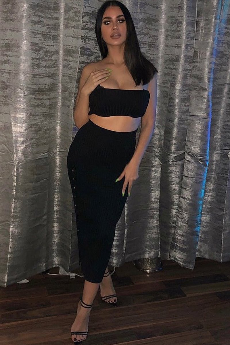 Black Knitted Bandeau And Skirt Co-Ord - Sidra-Co-ords