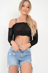 Black Knitted Bardot Crop Top - Inari-Crop Tops