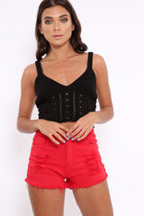 Black Knitted Cross Back Crop Top - Charis-Crop Tops