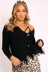 Black Knitted Distressed Button Front Cardigan - Trudie-Cardigans