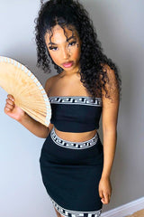 Black Knitted Greek Trim Bandeau Skirt Co-Ord - Caeli-Co-ords