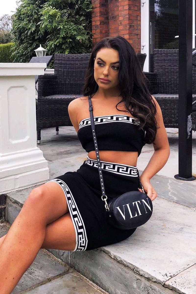 Black Knitted Greek Trim Bandeau Skirt Co-Ord - Caeli-Co-ords