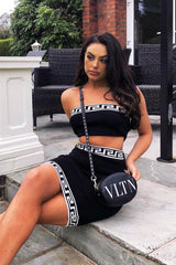 Black Knitted Greek Trim Bandeau Skirt Co-Ord - Caeli-Co-ords