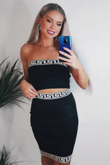 Black Knitted Greek Trim Bandeau Skirt Co-Ord - Caeli-Co-ords