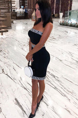 Black Knitted Greek Trim Bandeau Skirt Co-Ord - Caeli-Co-ords