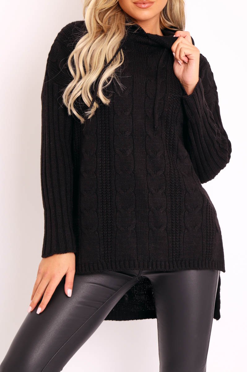 Black Knitted Hoodie Jumper - Capri-Jumper