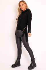 Black Knitted Hoodie Jumper - Capri-Jumper