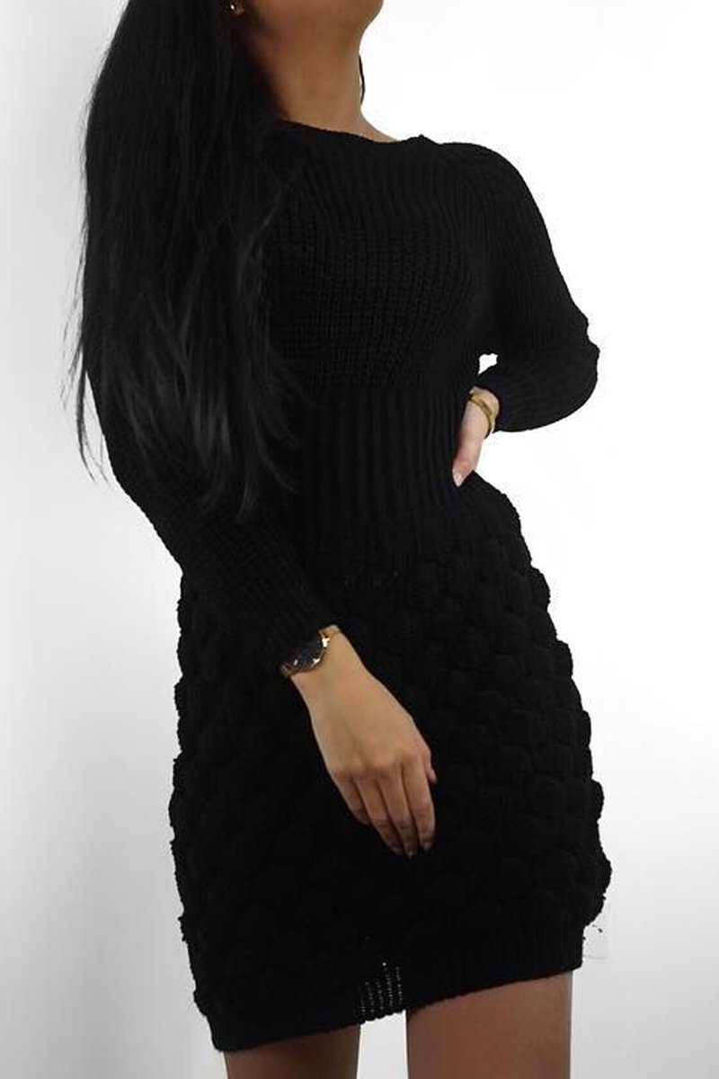 Black Knitted Jumper Midi Dress - Izzy-Dresses