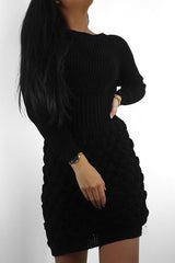 Black Knitted Jumper Midi Dress - Izzy-Dresses