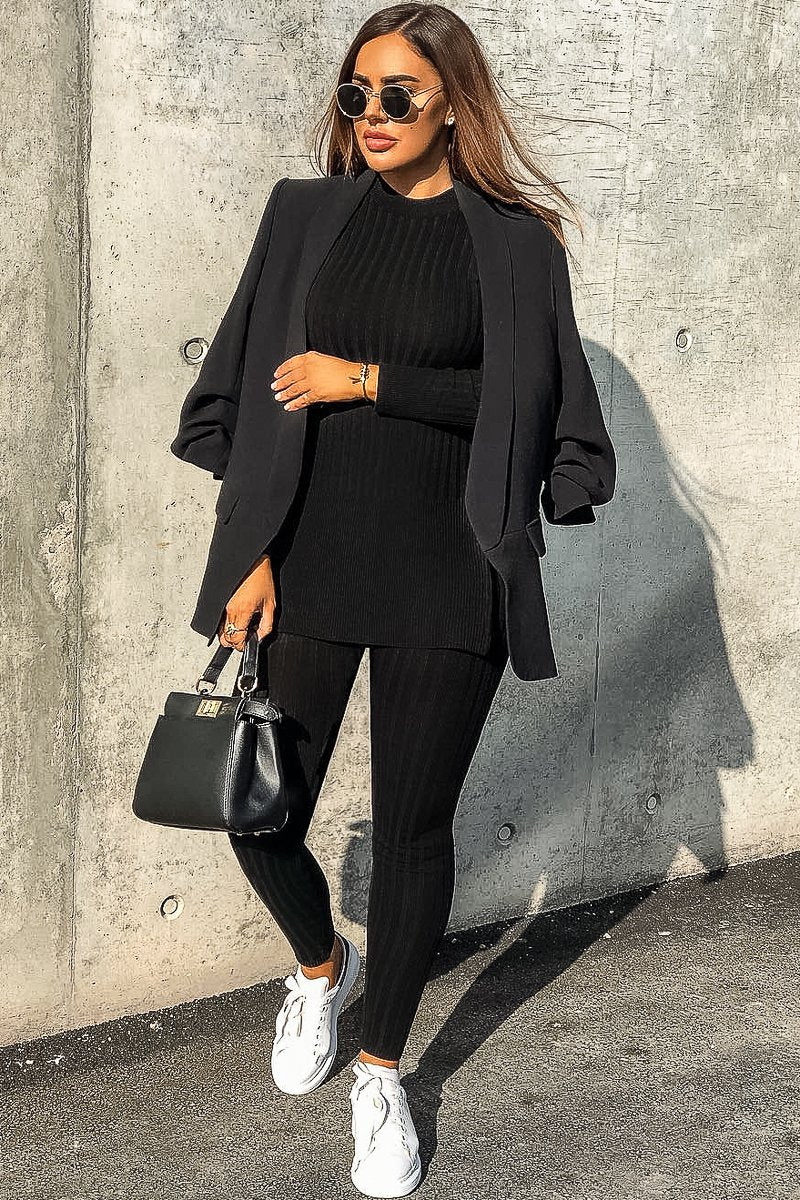 Black Knitted Loungewear Set - Jordi-Co-ords