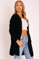 Black Knitted Oversized Pocket Detail Cardigan - Anna-Cardigans