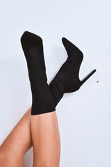 Black Knitted Pointed Toe Sock Boots - Masey-Boots