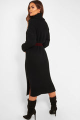 Black Knitted Roll Neck Jumper Dress - Cecily-Dresses