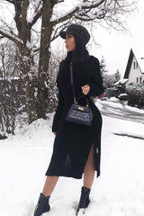 Black Knitted Roll Neck Jumper Dress - Cecily-Dresses
