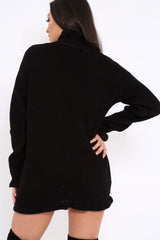 Black Knitted Ruffle Jumper Dress with Elasticated hems - Velma-Dresses