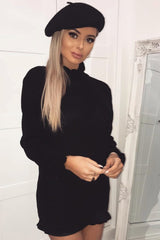 Black Knitted Ruffle Jumper Dress with Elasticated hems - Velma-Dresses