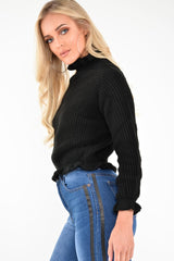 Black Knitted Ruffle Jumper with Elasticated hems - Eve-Jumper