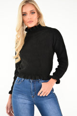 Black Knitted Ruffle Jumper with Elasticated hems - Eve-Jumper