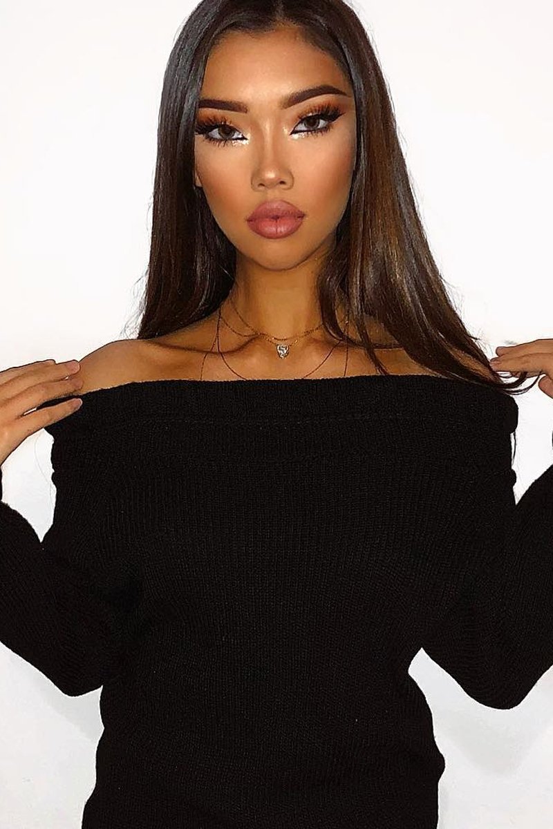 Black Knitted Ruffle Jumper with Elasticated hems - Eve-Jumper