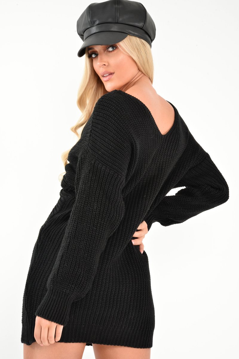 Black Knot Front Jumper Dress - Hydee-Dresses