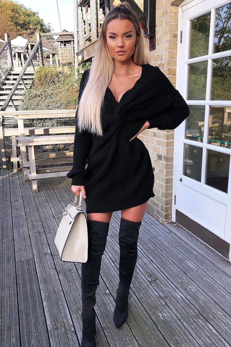 Black Knot Front Jumper Dress - Hydee Rebellious Fashion Black Knot Front Jumper Dress - Hydee Rebellious Fashion