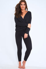 Black Knot Front Knit Loungewear Set - Lorelei-Loungewear