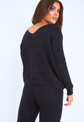Black Knot Front Knit Loungewear Set - Lorelei-Loungewear