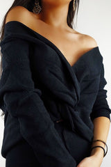 Black Knot Front Knit Loungewear Set - Lorelei-Loungewear