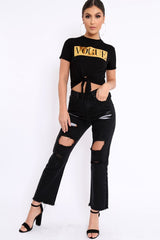 Black Knot Front Vogue Slogan Top - Ashira-Tops