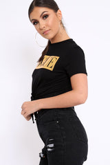 Black Knot Front Vogue Slogan Top - Ashira-Tops