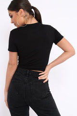 Black Knot Front Vogue Slogan Top - Ashira-Tops
