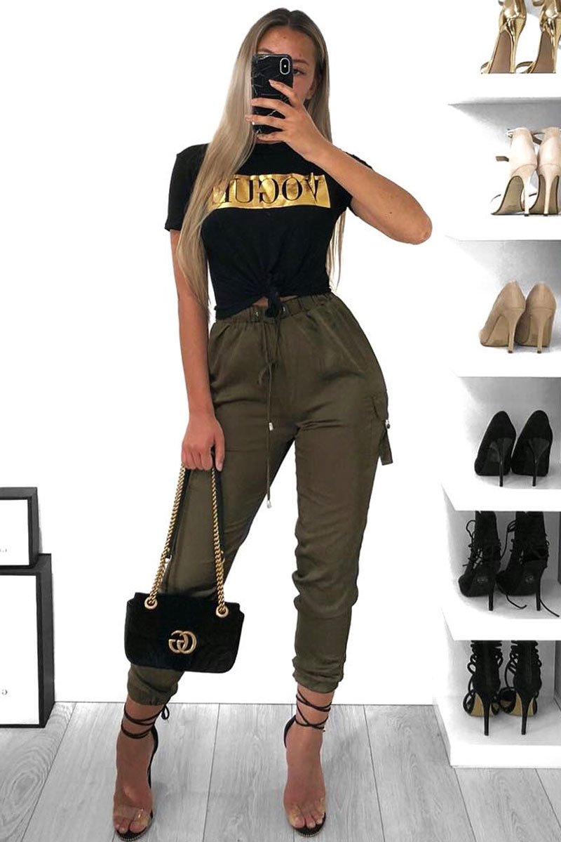 Black Knot Front Vogue Slogan Top - Ashira-Tops