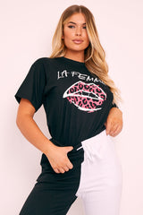 Black La Femme Pink Lip T-shirt - Hatley-T-shirt