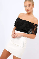 Black Lace Bardot Bodysuit - Rae-Bodysuits
